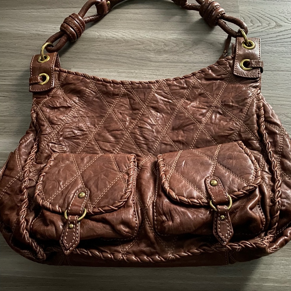 Isabella Fiore Brown Leather Quilted Shoulder Bag Many Pockets Mint Condition - Picture 4 of 11